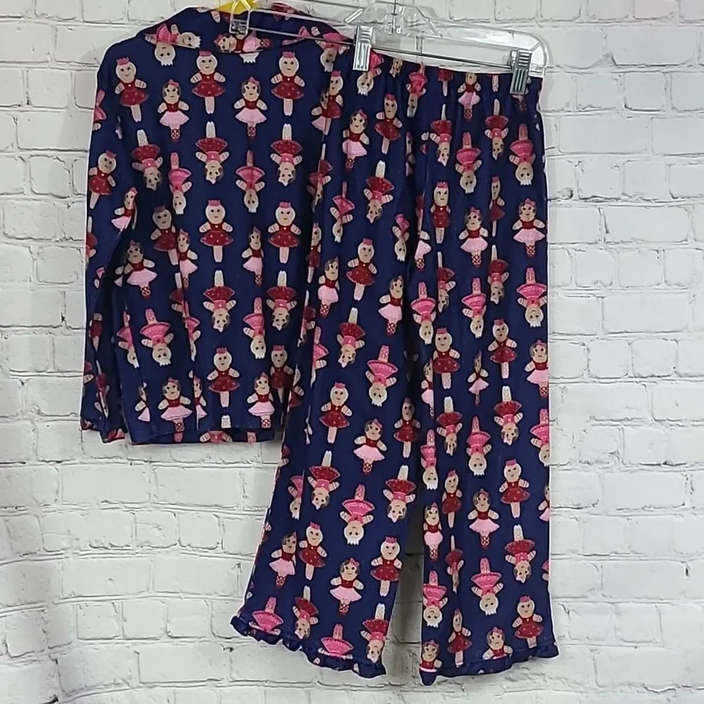 Gymboree Gingerbread Ballerina Girls 5/6 Navy Long Sleeve Flannel Pajama Set